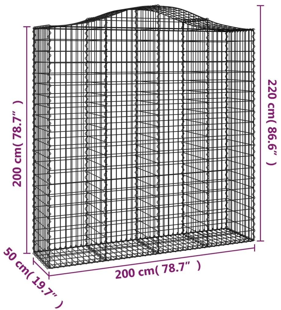 vidaXL Συρματοκιβώτια Τοξωτά 2 τεμ. 200x50x200/220 εκ. Γαλβαν. Ατσάλι