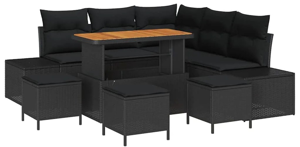 vidaXL Σετ Καναπέ Κήπου με μαξιλάρι 9 pcs Μαύρο Πολυ ράταν