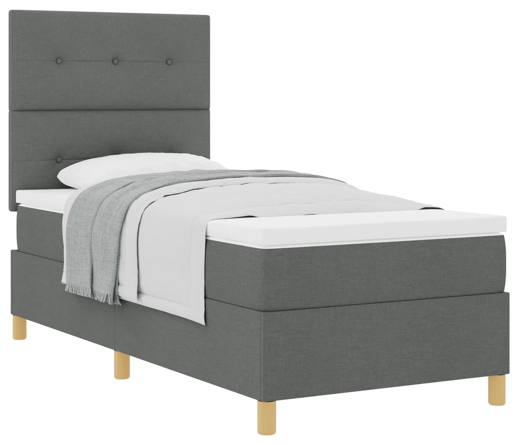 vidaXL Κρεβάτι Box Spring με Στρώμα Σκούρο Γκρι 90x200 εκ. Υφάσματος