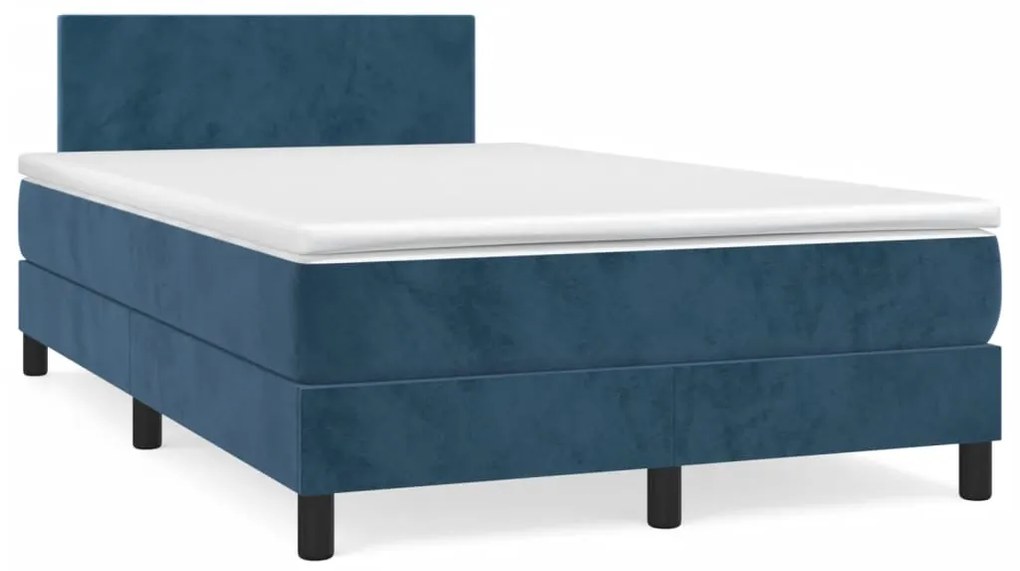 vidaXL Κρεβάτι Boxspring με Στρώμα Σκούρο Μπλε 120x190 εκ. Βελούδινο