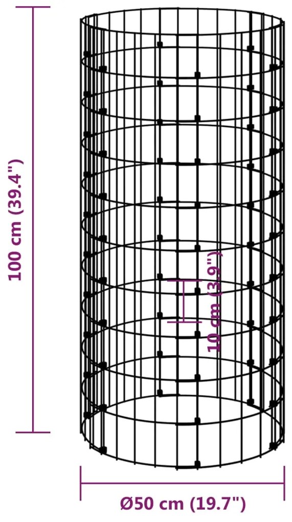 vidaXL Συρματοκιβώτιο-Γλάστρα Στύλος Κυκλική Ø50x100 εκ. Γαλβ. Χάλυβας
