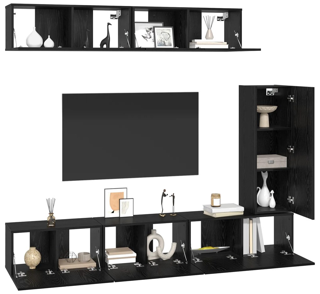 vidaXL Σετ Καθισμάτων Τηλεόρασης 6 pcs Μαύρη Δρυς 30.5 x 30 x 90 cm