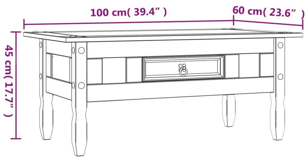 Τραπεζάκι Σαλονιού Μεξικ. Στιλ Corona 100x55x44 εκ. Ξύλο Πεύκου - Καφέ