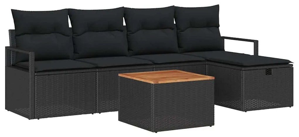 vidaXL Σετ Καναπέ Κήπου με μαξιλάρι 6 pcs Μαύρο Πολυ ράταν
