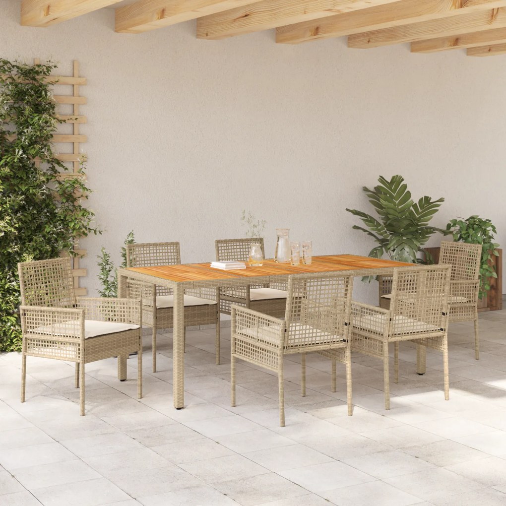 vidaXL Σετ Τραπεζαρίας 7 pcs Μπεζ Ρατάν, Ξύλο