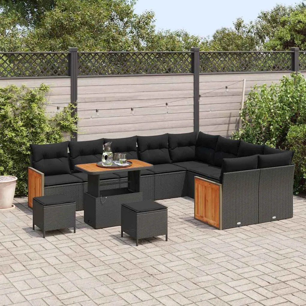 vidaXL Σετ Καναπέ Κήπου 12 pcs Μαύρο 90 x 55 x 71 cm συνθετικό ρατάν