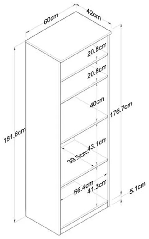 Ραφιέρα επιδαπέδια Rowan pakoworld λευκό-καρυδί 60x42x182εκ (1 τεμάχια)