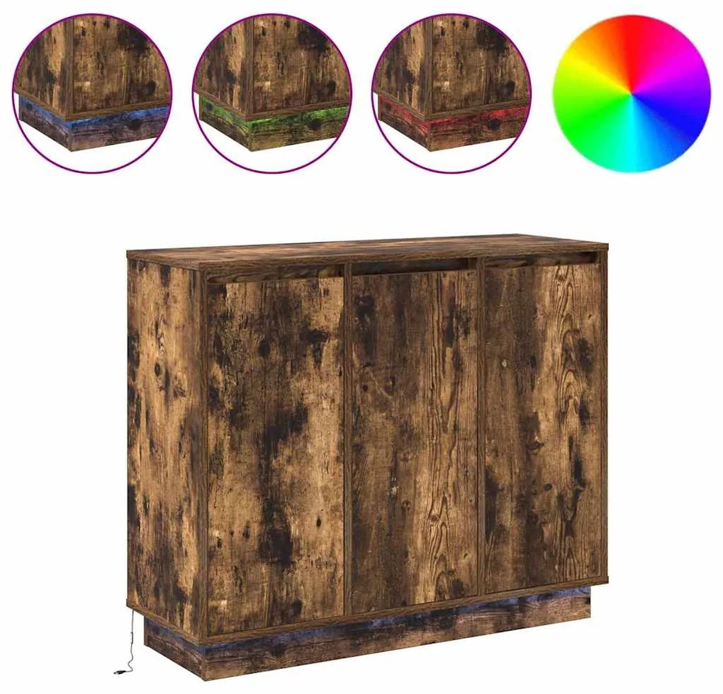 vidaXL Πλευρικό Τραπέζι LED Καπνιστό Δρύς 90 x 32 x 75 εκ.