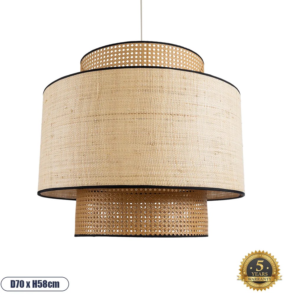 02387 GloboStar® GLOBOSTAR® BRAVADO 02387 Boho Κρεμαστό Φωτιστικό Οροφής με Ντουί 1 x E27 AC 220-240V IP20 - Μπεζ - Μ70 x Π70 x Υ58cm
