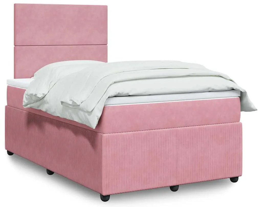 vidaXL Κρεβάτι Boxspring με Στρώμα Ροζ 120x190 εκ. Βελούδινο