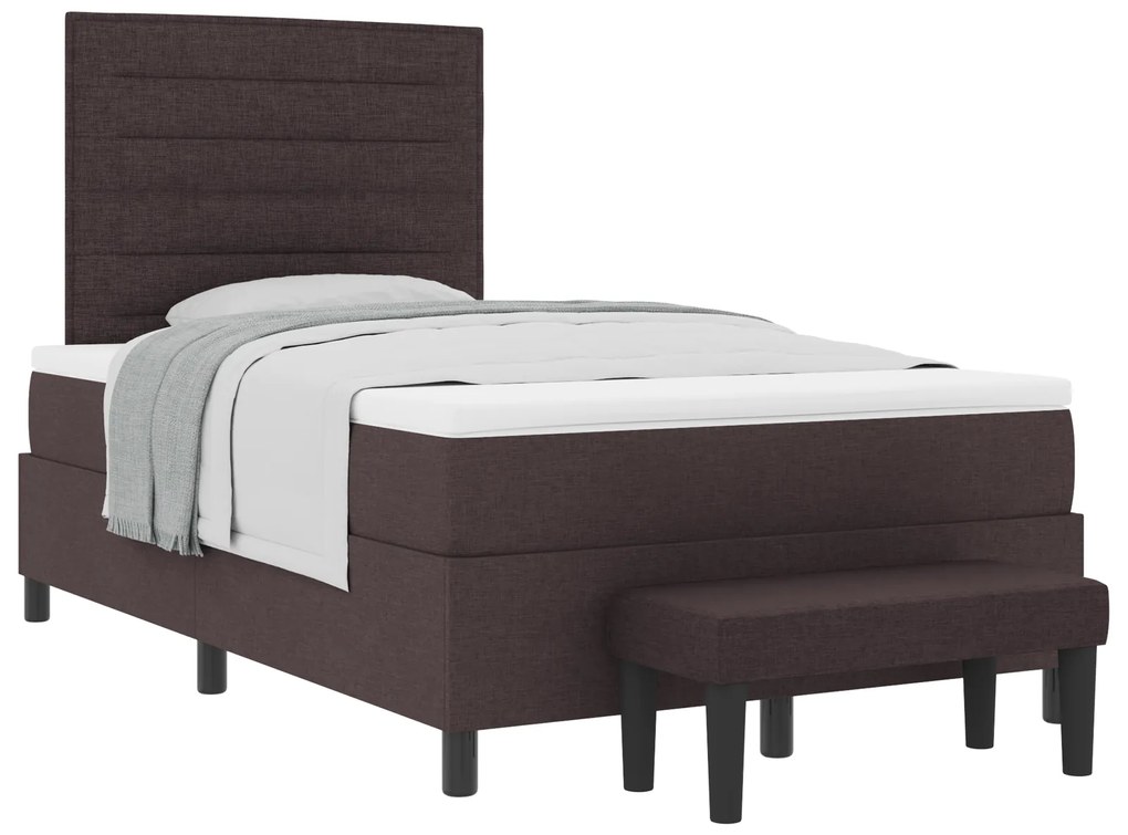 vidaXL Κρεβάτι Box Spring με Στρώμα & Πάγκο Σκούρο Καφέ 120x200 εκ. Ύφασμα