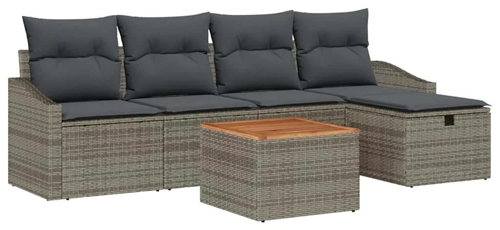 vidaXL Σετ Καναπέ Κήπου με μαξιλάρι 6 pcs Γκρι Πολυ ράταν