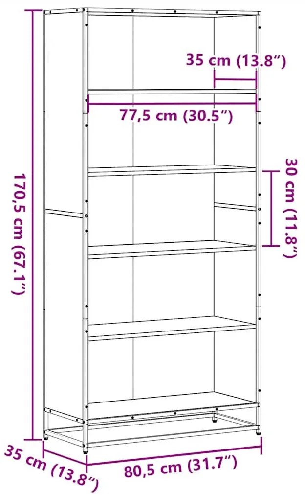 Βιβλιοθήκη καπνιστή βελανιδιά 80,5x35x170,5 cm Ξύλινη κατασκευή - Καφέ