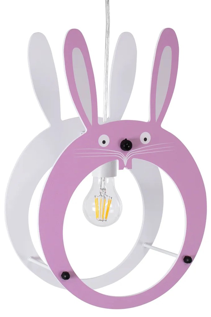 GloboStar BUNNY 61577 Μοντέρνο Παιδικό Κρεμαστό Φωτιστικό Οροφής Μονόφωτο 1 x E27 Ροζ PVC Φιγούρα Λαγουδάκι Μ27.2 x Π15.5 x Υ40cm - 61577