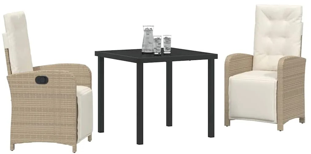 vidaXL Σέτ φαγητού για κήπο με μαξιλάρι 3 pcs Μπεζ συνθετικό ρατάν