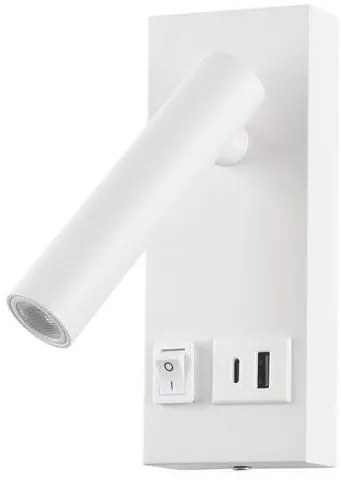 Σποτ Φωτιστικό Τοίχου LED 2W 3000K ON/OFF Υποδοχή USB Plus Eurolamp-145-22069-Λευκό 145-22069