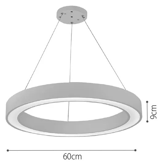 Κρεμαστό φωτιστικό LED 68W 3CCT (by switch on base) σε λευκή απόχρωση D:60cm (6073-60-WH) - 51W - 100W - 6073-60-WH