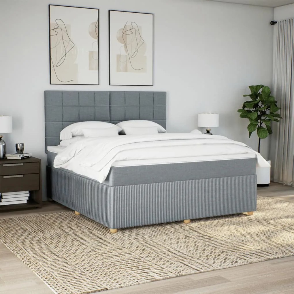 vidaXL Κρεβάτι Boxspring με Στρώμα Ανοιχτό Γκρι 180x200 εκ. Υφασμάτινο