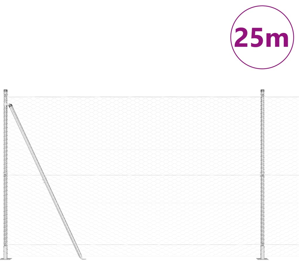 vidaXL Εξάγωνος Φράχτης 1.4x25 μ Γαλβανισμένο Ατσάλι