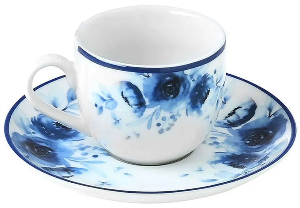 Φλυτζάνι Καφέ Με Πιατάκι Blue Rose 07-16142 100ml White-Blue Estia Πορσελάνη