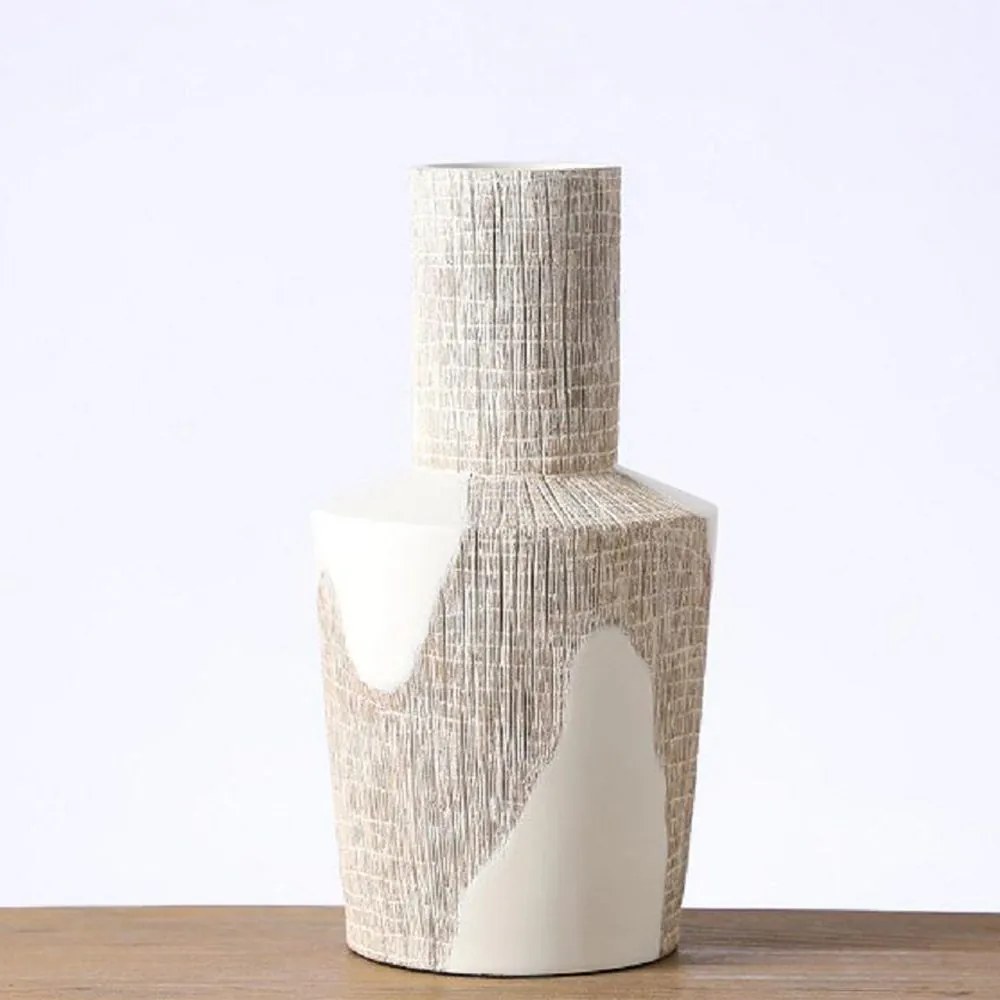 Βάζο ανάγλυφο λευκό μπεζ 18.5x18.5x35cm