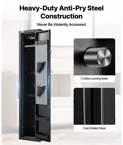 VEVOR Gun Safe, Heavy Duty Cold-Rolled Steel Fireproof Rifle Cabinet with Fingerprint, Digital Keypad &amp; Key, Large Long Gun Cabinet with Magazine and LED, Adjustable Racks for Rifles, Pistols, Shotgun