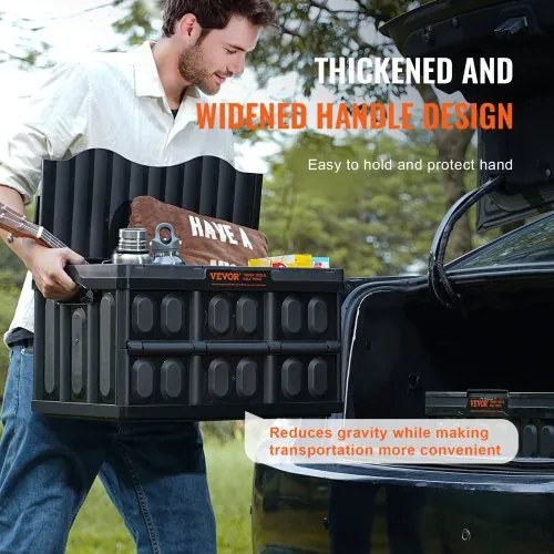 VEVOR Collapsible Storage Bins with Lids, 45L 3 Packs, Folding Plastic Stackable Utility Crates with Handles, Large Heavy Duty Containers for Clothes, Toys, Books, Snack, Shoes, and Grocery Organizing