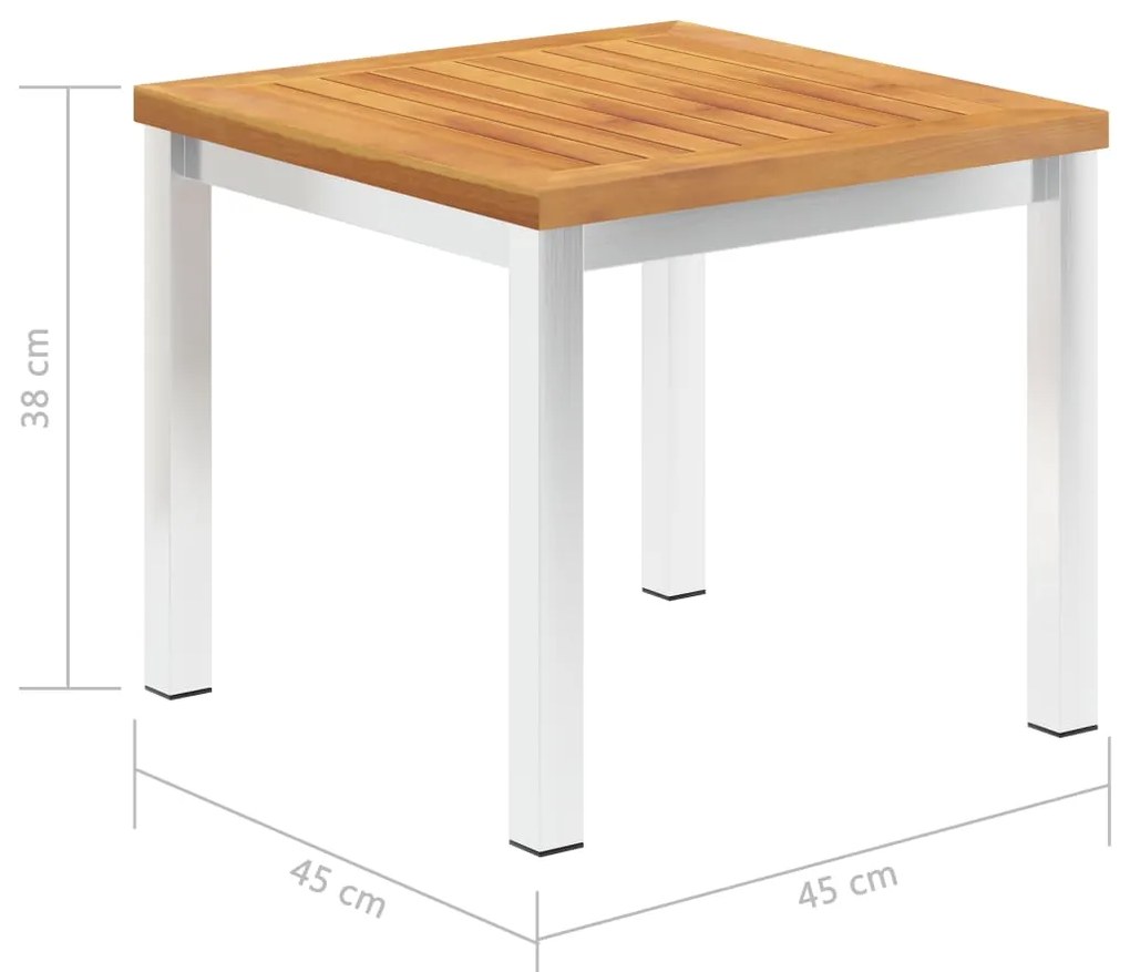 vidaXL Τραπεζάκι Κήπου 45x45x38 εκ. Μασίφ Ξύλο Ακακίας / Ανοξ. Ατσάλι