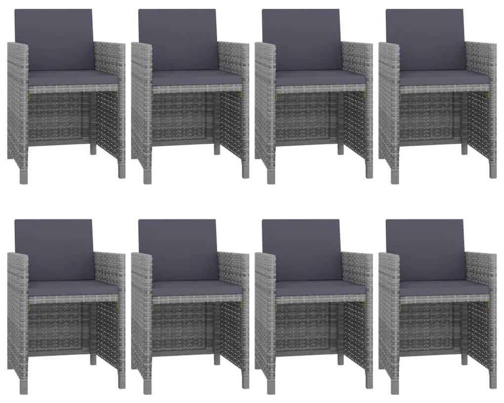 vidaXL Σετ Τραπεζαρίας Εξ. Χώρου 9 τεμ. Ανθρακί Συνθ Ρατάν + Μαξιλάρια