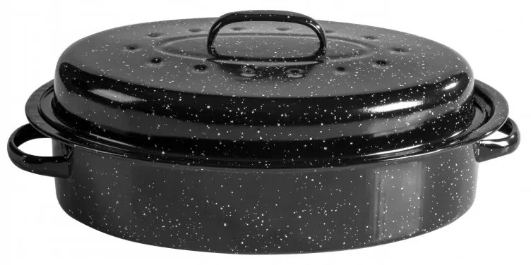 Ταψί Rosberg R54523A, 42x32 cm, μαρμάρινη επίστρωση, Επαγωγή, Σμάλτο, Μαύρο