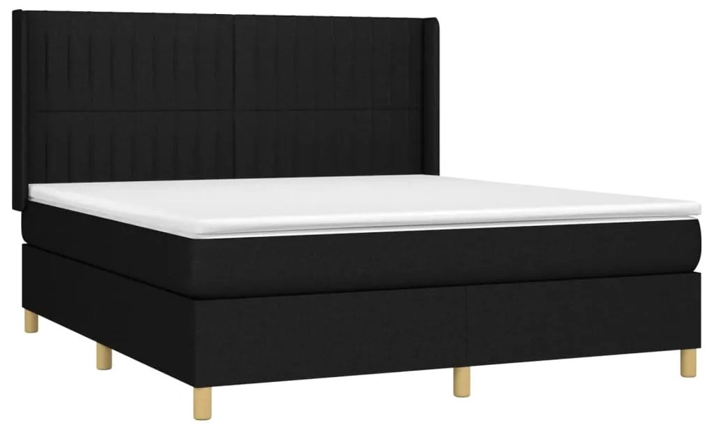 vidaXL Κρεβάτι Boxspring με Στρώμα & LED Μαύρο 180x200 εκ. Υφασμάτινο