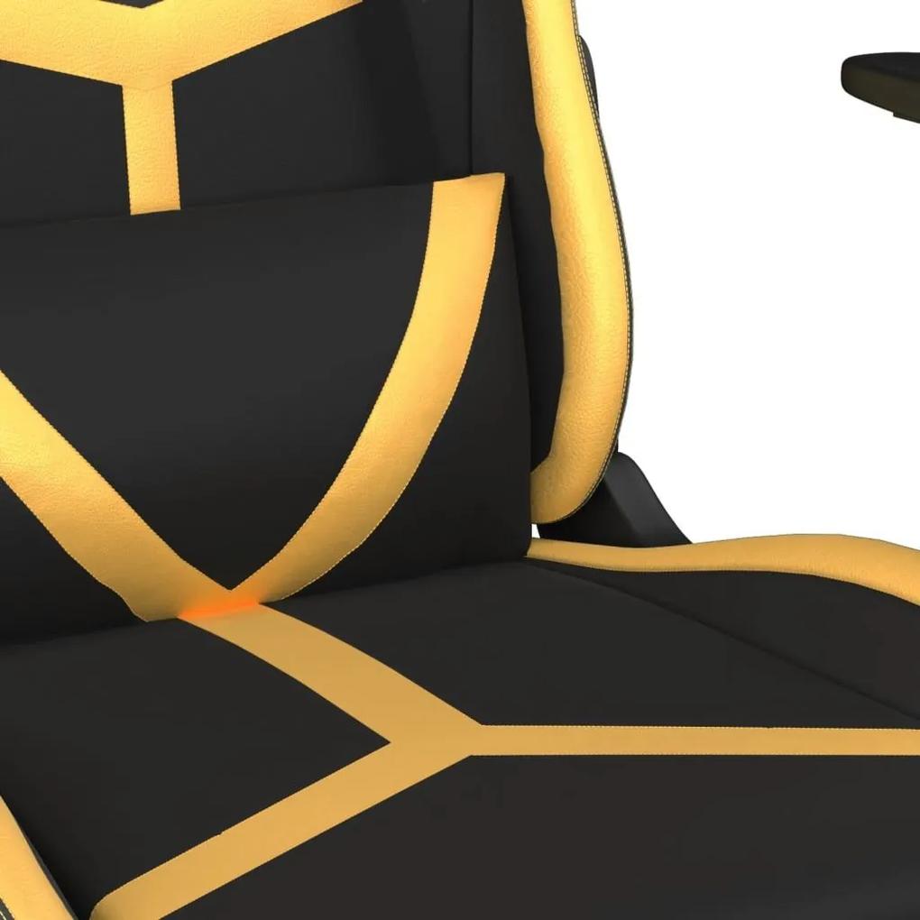 Καρέκλα Gaming Μασάζ Μαύρο/Χρυσό από Συνθετικό Δέρμα - Χρυσό