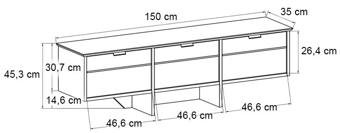 Έπιπλο τηλεόρασης Venita Megapap χρώμα sapphire oak - ανθρακί 150x35x45,3εκ.