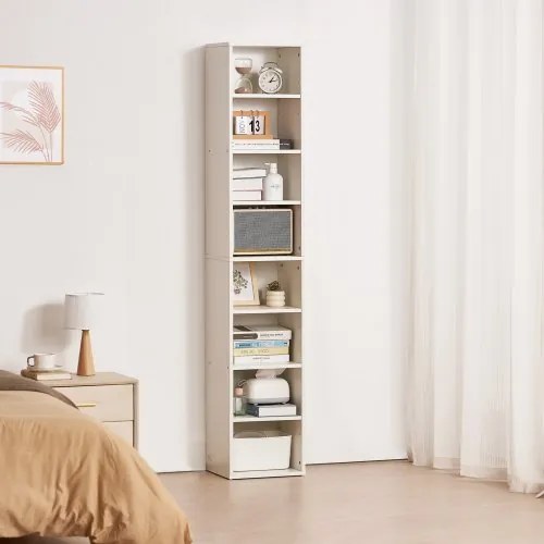 VEVOR 8 Tiers Narrow Bookshelf 71&quot; Wooden Open Bookcase Adjustable Shelf White