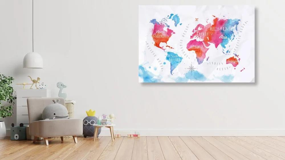 Εικόνα στον παγκόσμιο χάρτη ακουαρέλα φελλού - 120x80  color mix