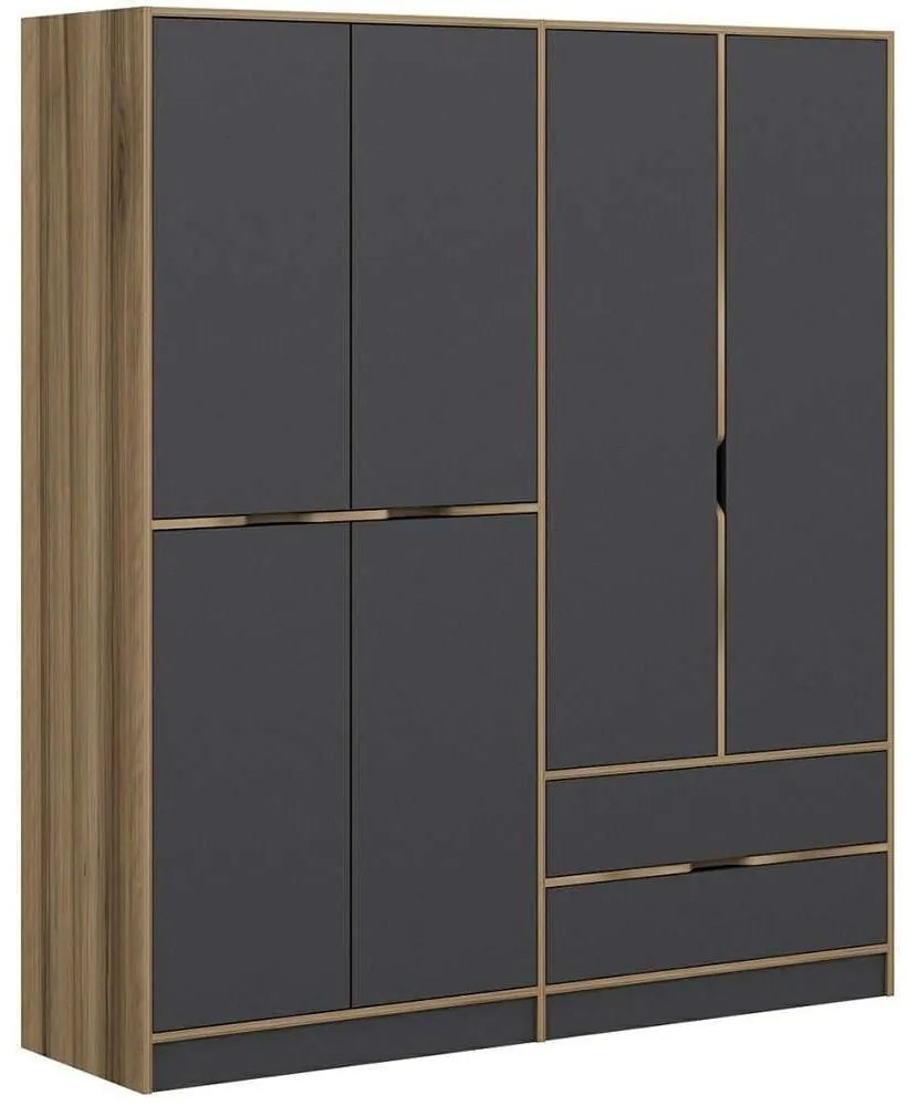 Ντουλάπα Εξάφυλλη Elina 506MNR2482 185x52x208cm Oak-Anthracite Six Door