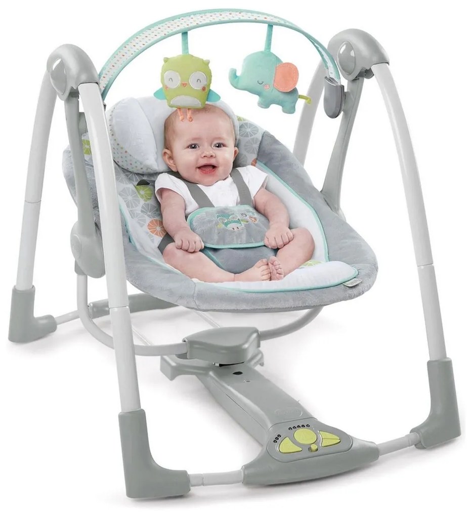 Κουνιστή Καρέκλα Ingenuity Compact Swing - Hugs &amp; Hoots Λευκό Γκρι