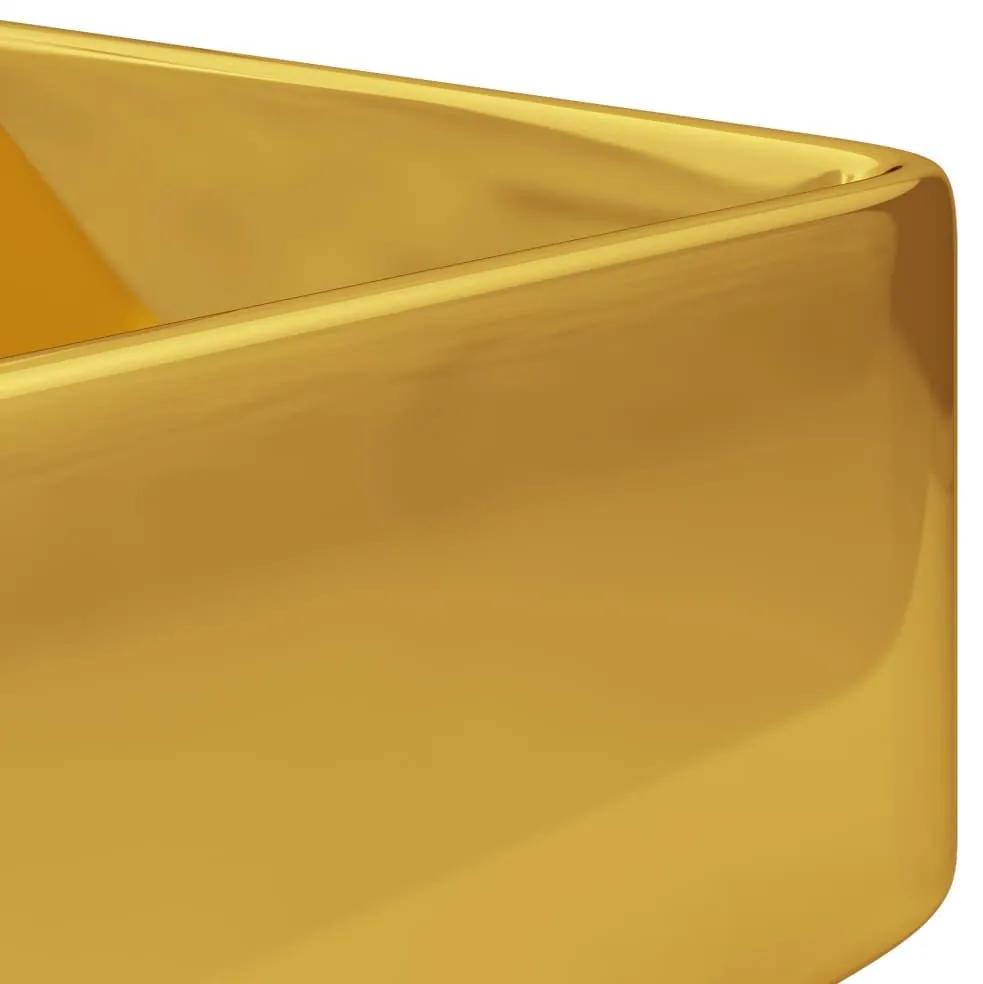 Νιπτήρας με Οπή Βρύσης Χρυσός 48 x 37 x 13,5 εκ. Κεραμικός - Χρυσό
