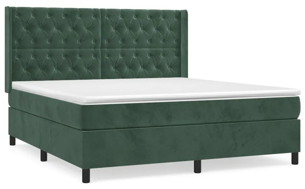 vidaXL Κρεβάτι Boxspring με Στρώμα Σκούρο Πράσινο 160x200εκ. Βελούδινο