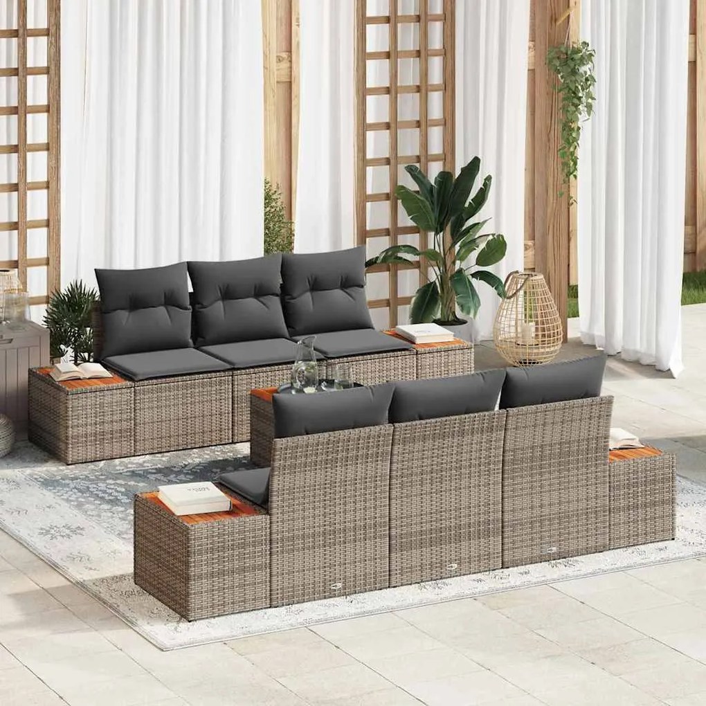 vidaXL Σετ Καναπέ Κήπου με μαξιλάρι 7 pcs Γκρι Πολυ ράταν