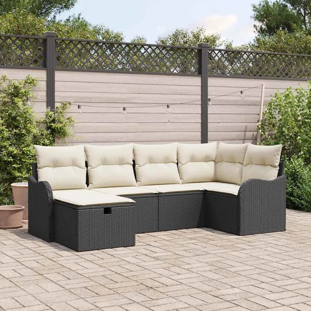 vidaXL Σετ Καναπέ Κήπου 6 pcs Μαύρο και κρεμ 232.5 x 122.5 x 85 εκ