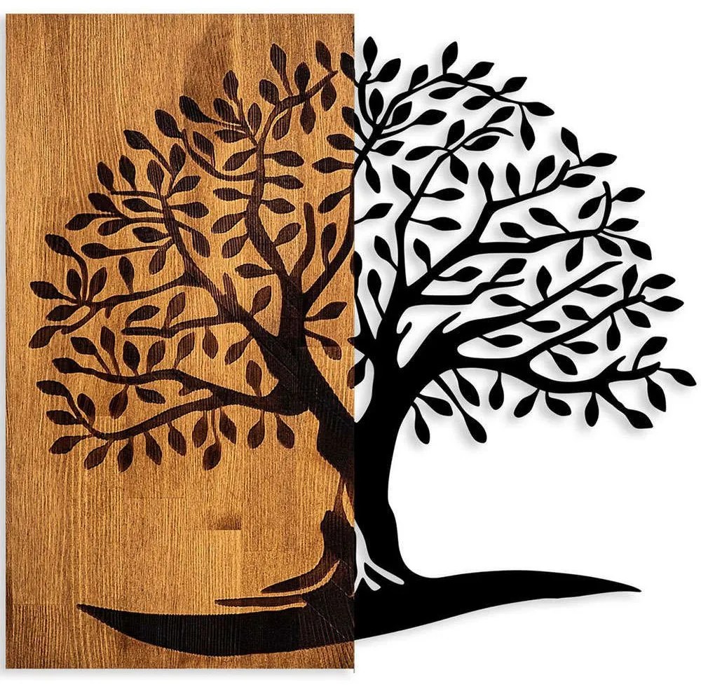 Διακοσμητικό Τοίχου Monumental Tree 899SKL2455 58x58cm Walnut-Black Wallity Metal,Wood