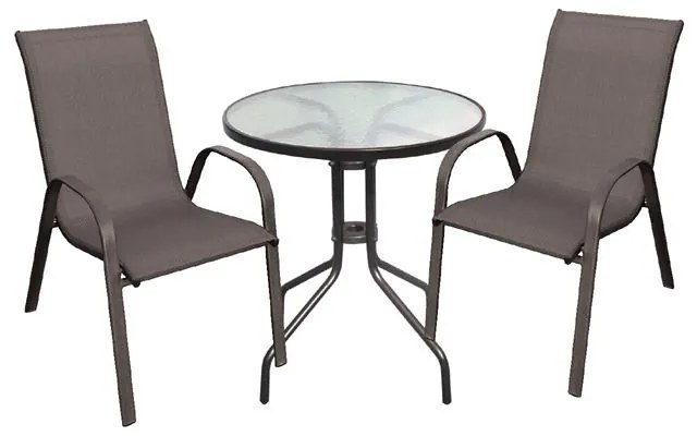 WOODWELL RIO Set Κήπου - Βεράντας: Τραπέζι + 2 Πολυθρόνες Μέταλλο Καφέ, Textilene Καφέ Table:Φ60x70 Armchair:55x74x91 Ε270,6S