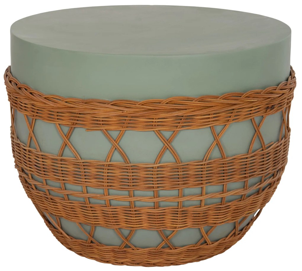 ΤΡΑΠΕΖΙ ΣΑΛΟΝΙΟΥ VILHENA HM18165 FIBER CEMENT ΠΡΑΣΙΝΟ-RATTAN ΦΥΣΙΚΟ Φ56x47Υεκ.