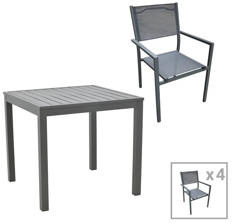Intrahome Τραπεζαρία Moly - Kliton Ι σετ 5τεμ Intrahome ανθρακί αλουμίνιο και textilene σε ανθρακί απόχρωση 80x80x74εκ | SKU: INTRAPA-311111926