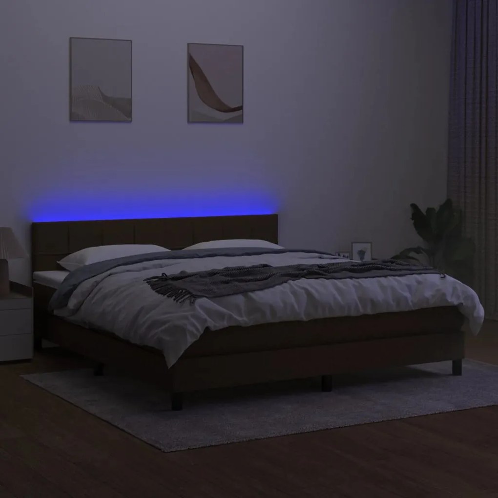 ΚΡΕΒΑΤΙ BOXSPRING ΜΕ ΣΤΡΩΜΑ &amp; LED ΣΚ.ΚΑΦΕ 160X200 ΕΚ ΥΦΑΣΜΑΤΙΝΟ 3133168