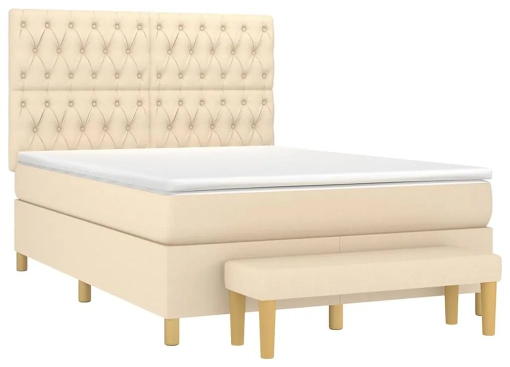 Κρεβάτι Boxspring με Στρώμα Κρεμ 140x200 εκ. Υφασμάτινο - Κρεμ