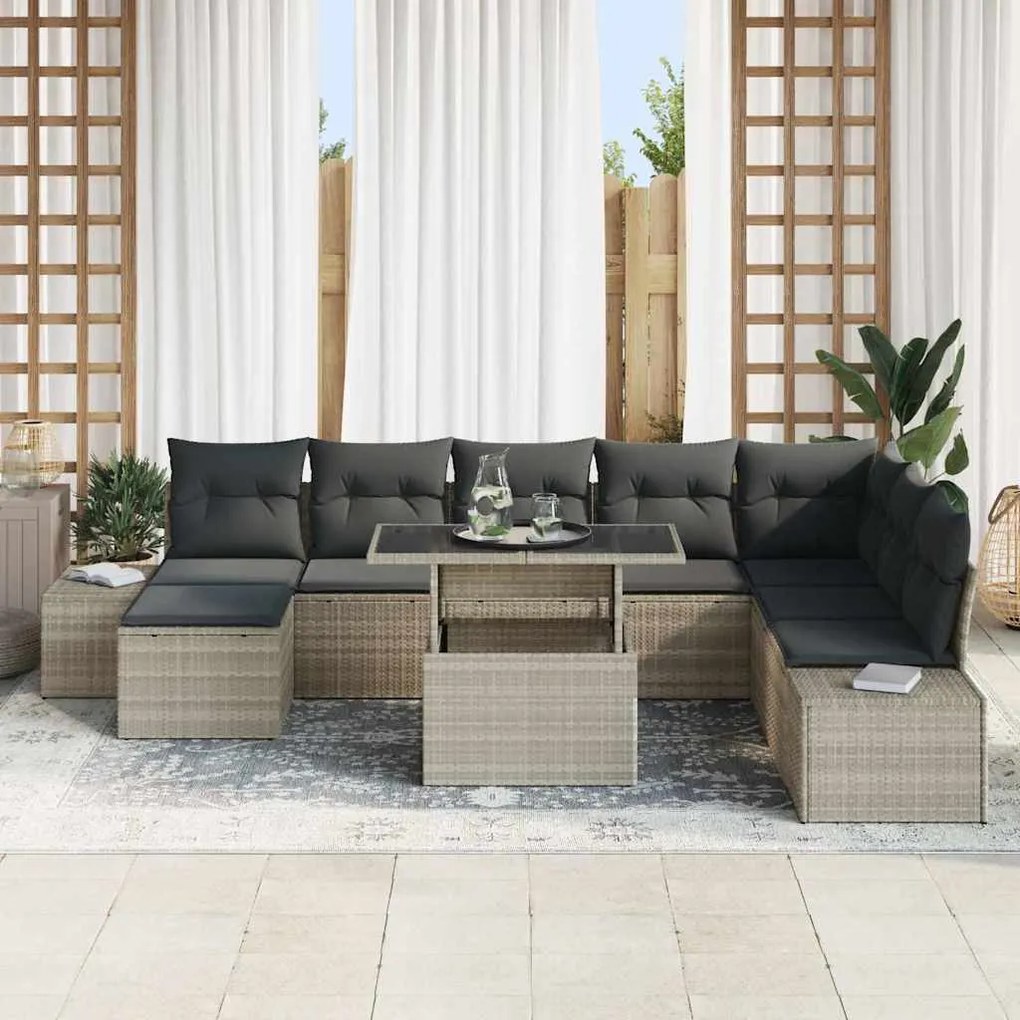 vidaXL Σετ Καναπέ Κήπου με μαξιλάρι 9 pcs Ανοιχτό γκρι
