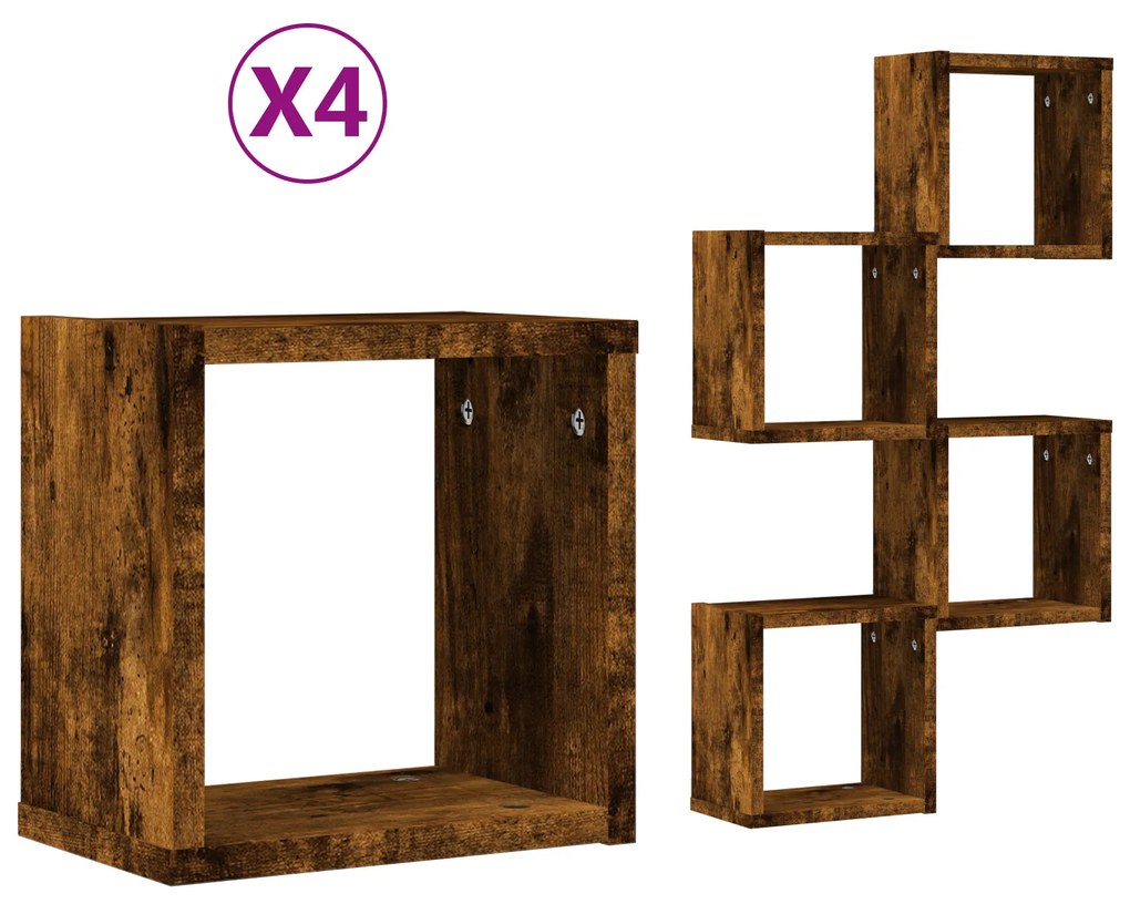 vidaXL Πλωτά Ράφια Καπνιστός Δρυς Επεξεργασμένο Ξύλο Μεσαίο Πλωτά Ράφια
