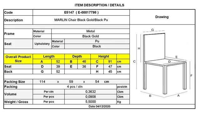 MARLIN Καρέκλα Τραπεζαρίας Μέταλλο Βαφή Black Gold, PU Μαύρο - Ε5147